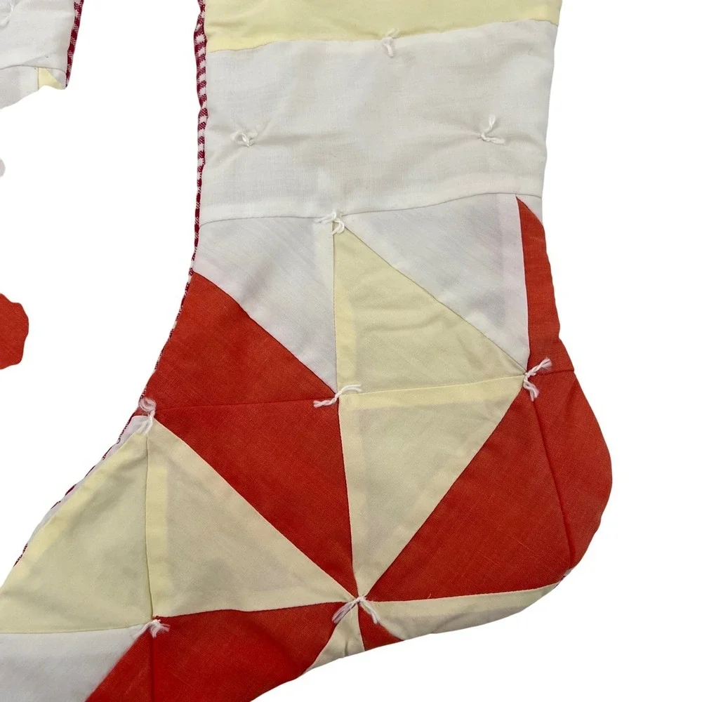 Patchwork Christmas Stockings Red White Yellow Quilted Gingham Holiday Decor Set
